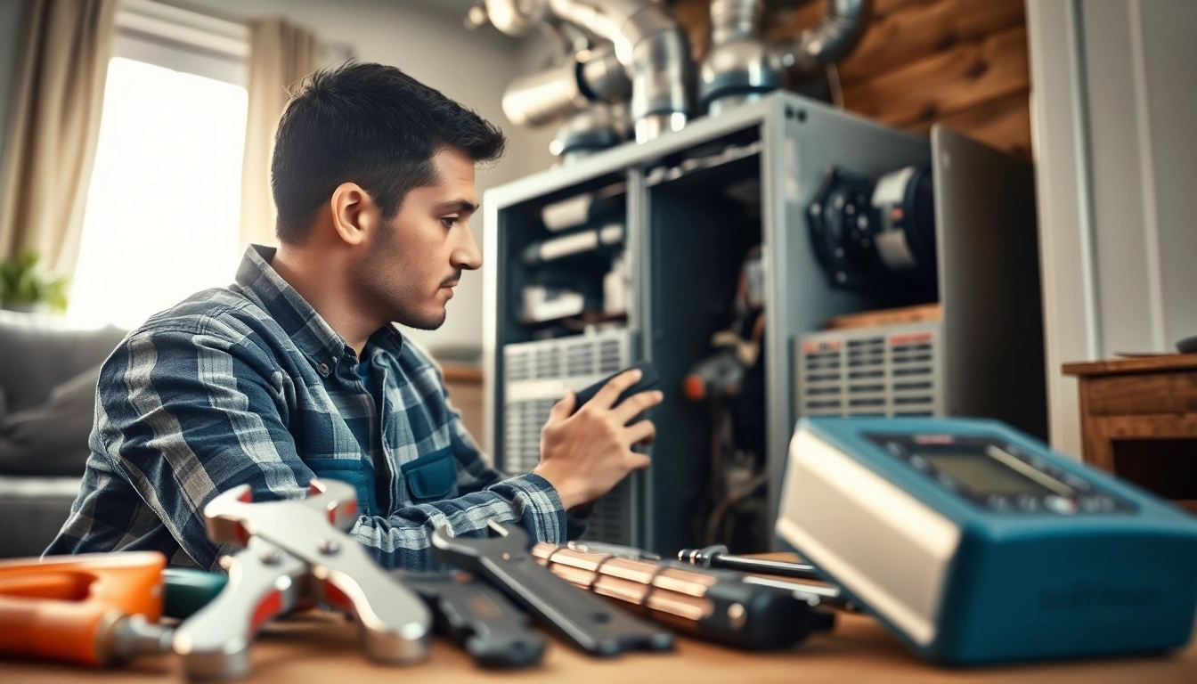 Efficient furnace installation patterson ny by a technician in a warm residential setting.