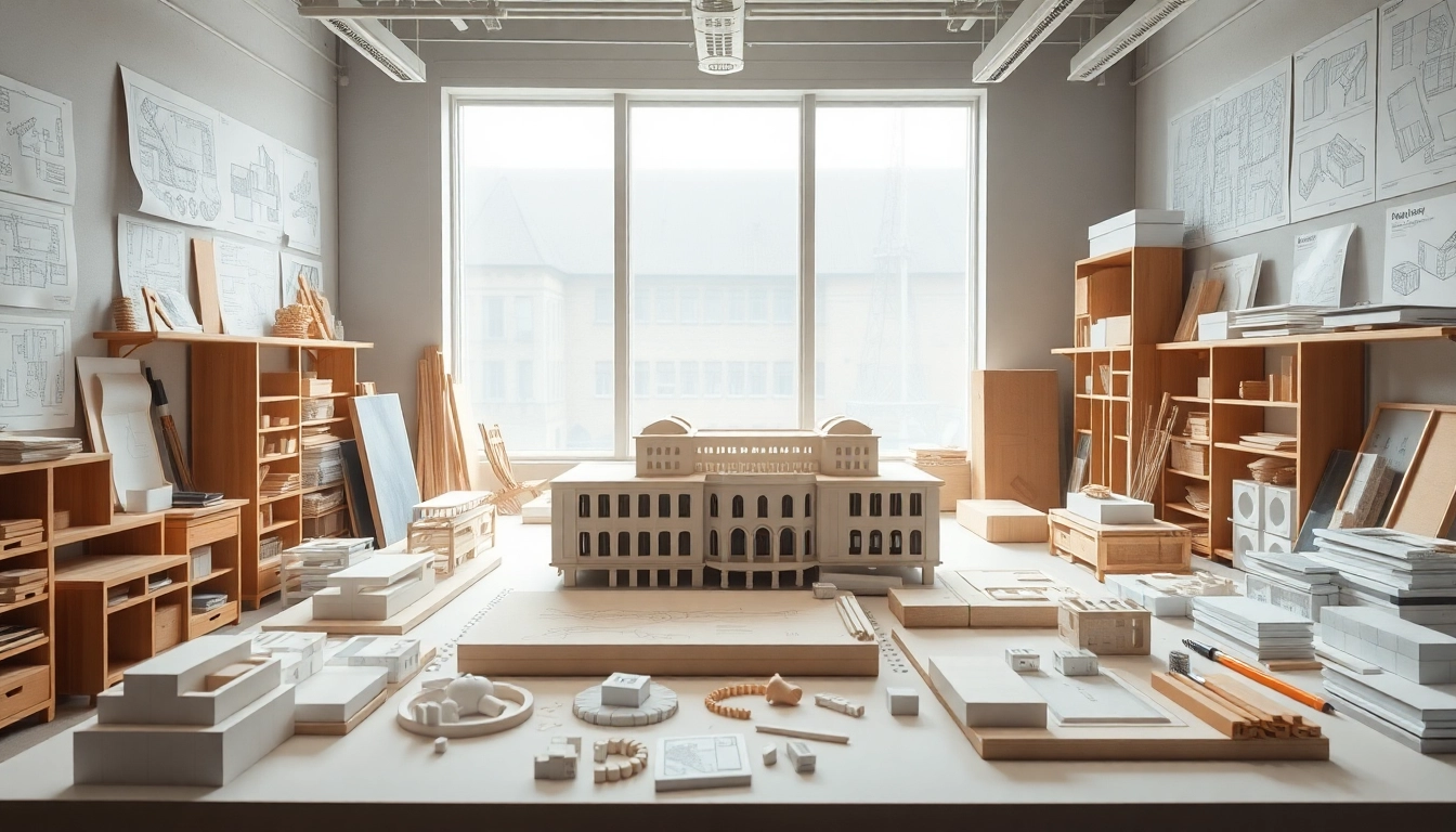 Architekturmodellbau Stuttgart: Exquisite architectural models displayed in a professional studio.