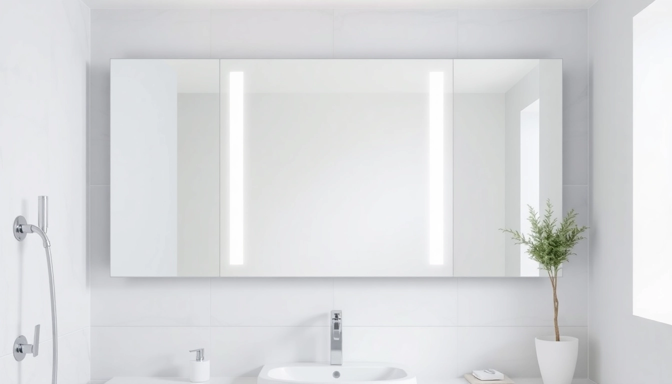 Showcase elegant bathroom mirror with LED lighting for modern bathrooms.