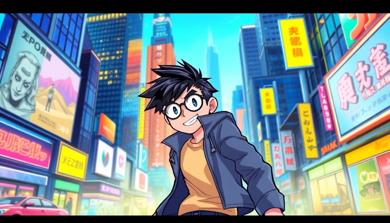 뉴토끼 웹툰 캐릭터가 역동적으로 도시 배경에서 활약하는 모습