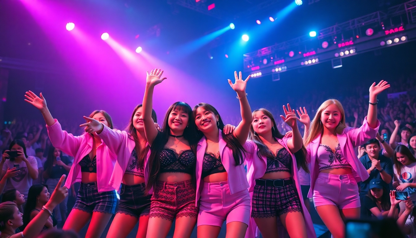 Capture exhilarating Blackpink news moment showcasing the band performing live on stage with excited fans.