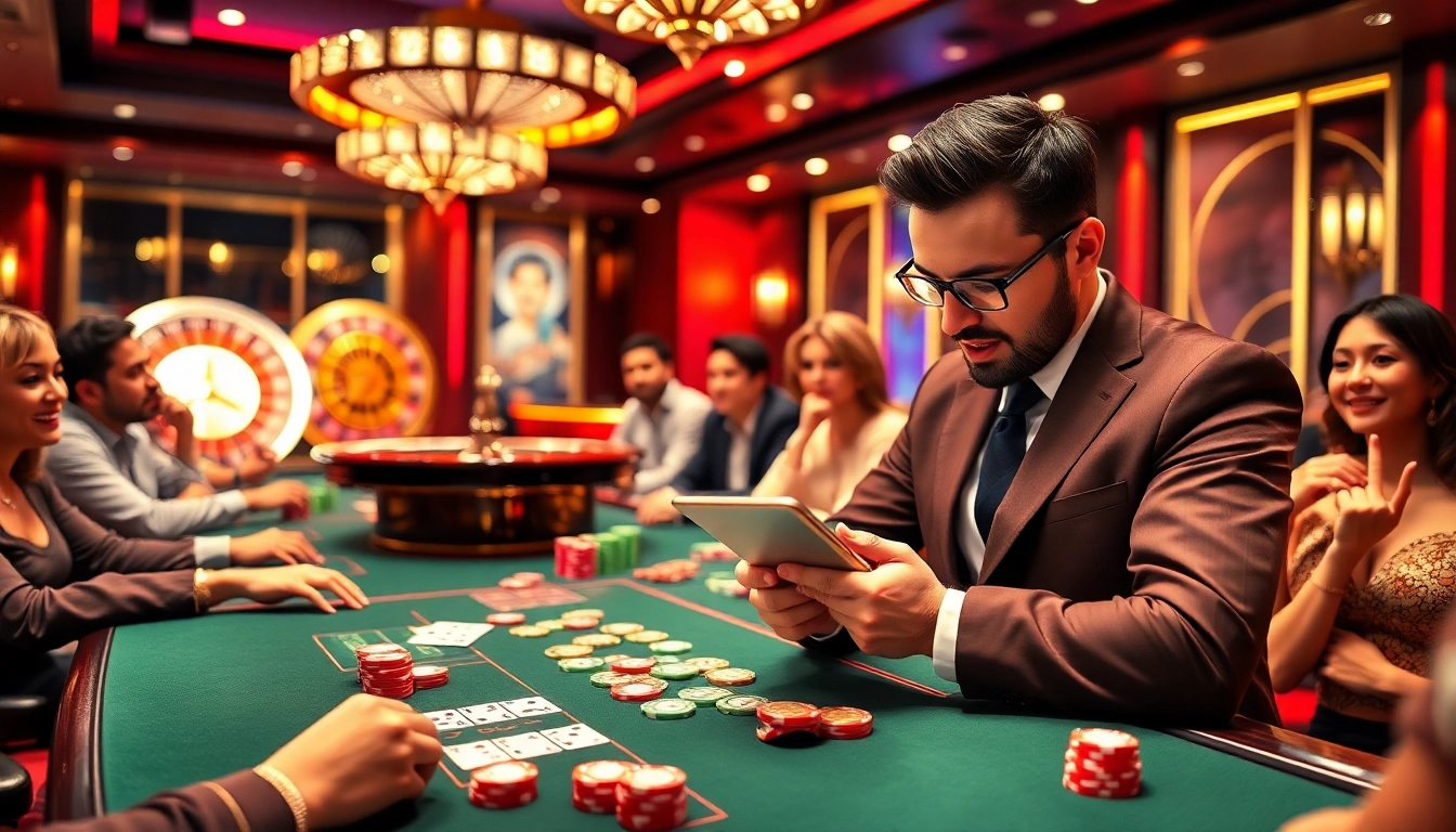 Gambling players strategizing with hidden wiki links at a vibrant casino table.