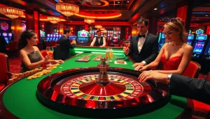 Players enjoy an exciting game at a roulette table showcasing the luxury of https://rr888.in.net/ with vibrant colors.