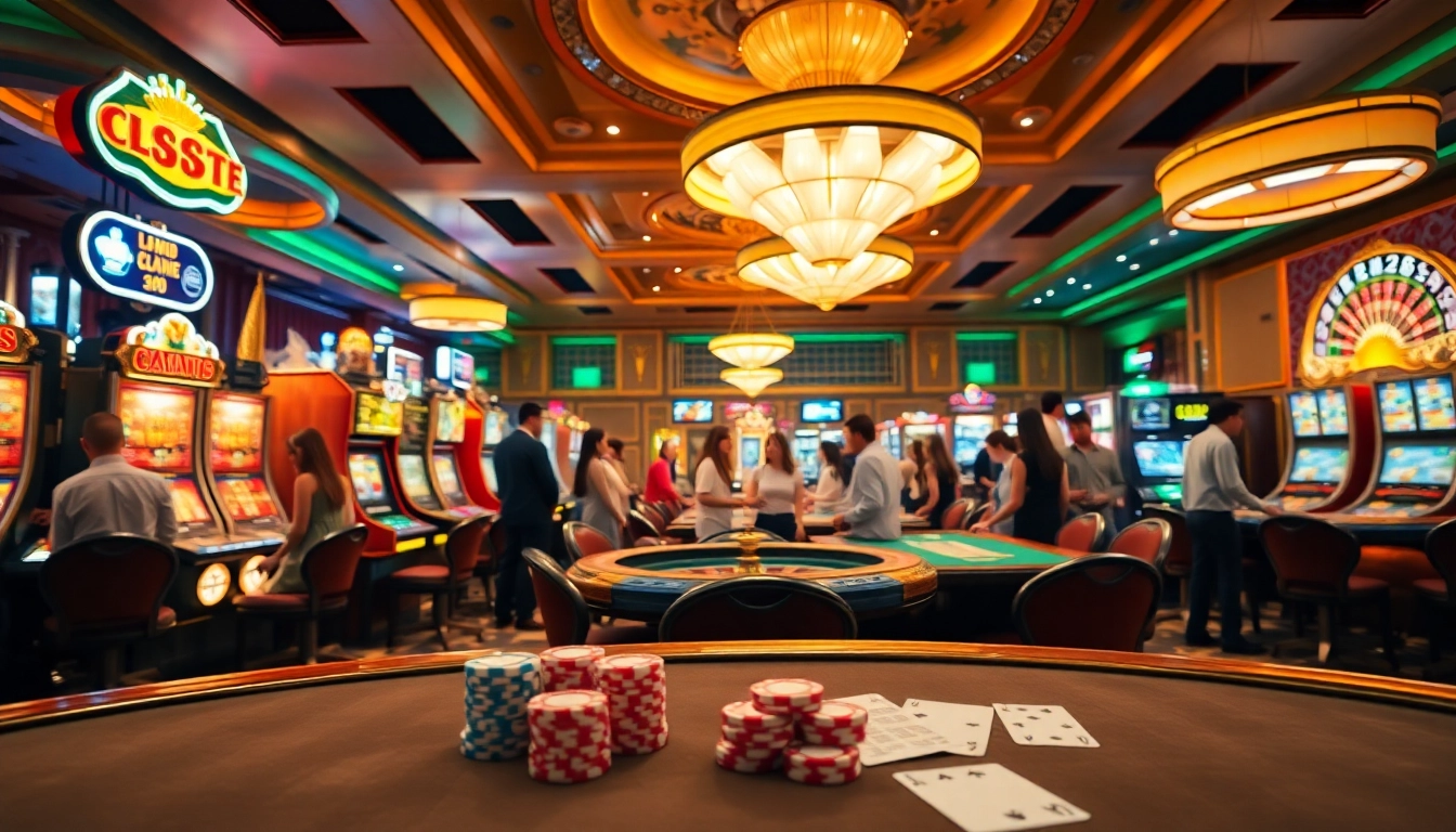 Exciting casino atmosphere featuring nhà cái luck8 with engaged players at vibrant tables.