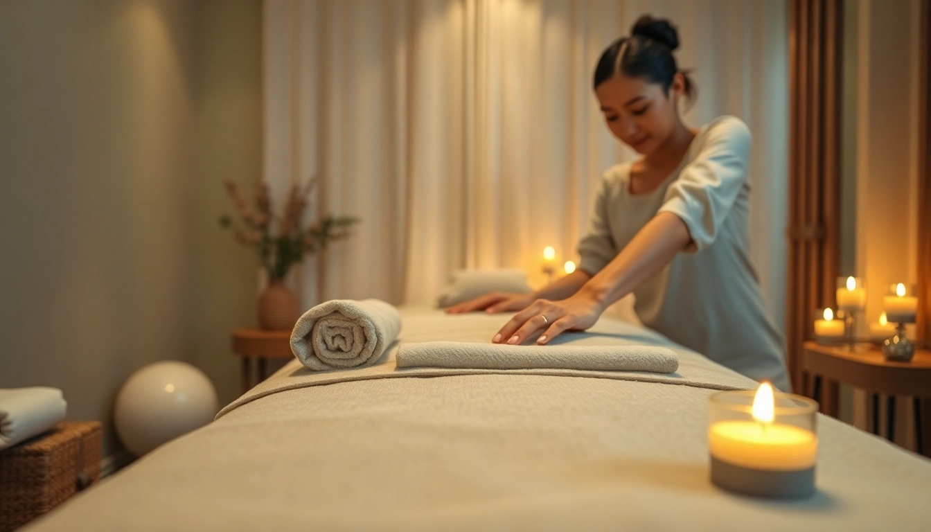 Expert 출장안마 setting with a relaxing ambiance and professional therapist preparing services.