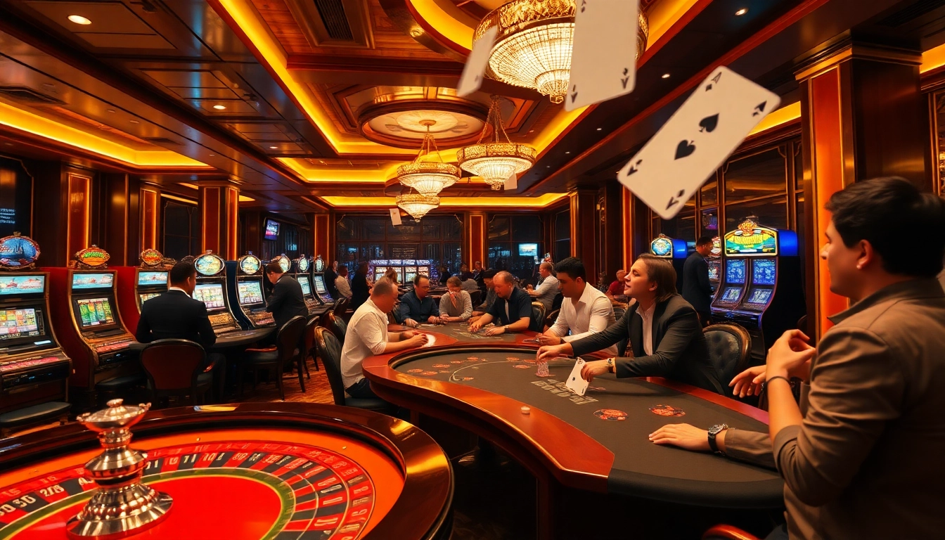Experience thrilling gameplay at a top club casino with upscale tables and vibrant slot machines.