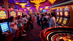 Engage with thrilling slot pulsa games in a vibrant casino scene full of excitement.