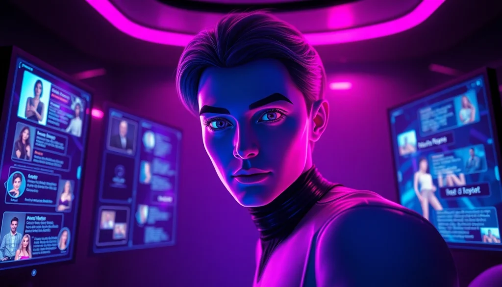 NSFW AI chatbot interface featuring interactive elements and vibrant avatars