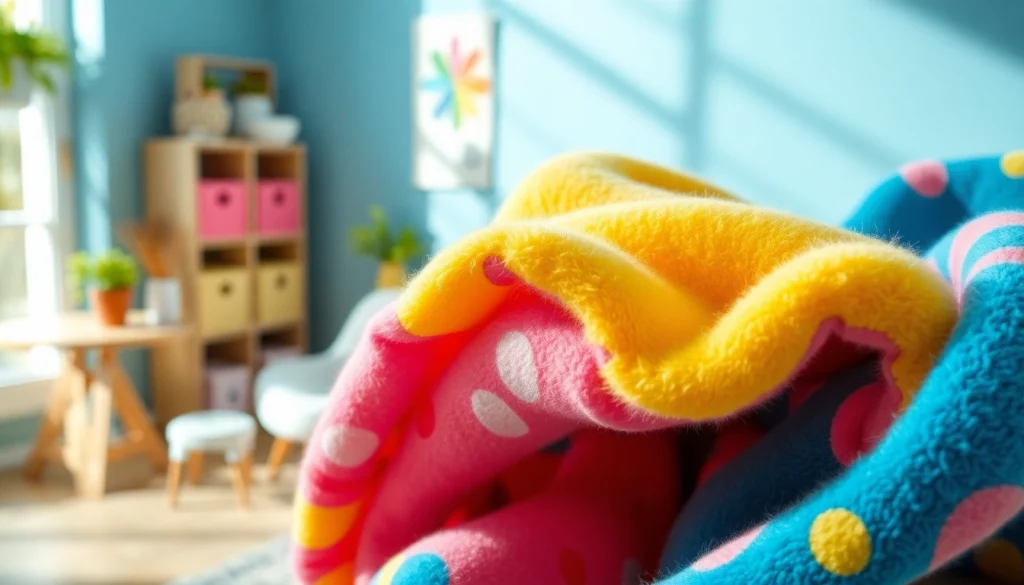 Bekijk gedessineerde fleece stoffen met kleurrijke patronen in een creatieve inrichting.