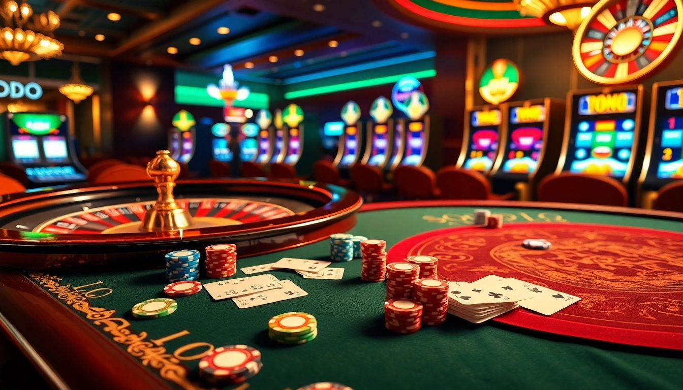 SODO CASINO poker table with colorful chips and cards, capturing excitement and luxury.