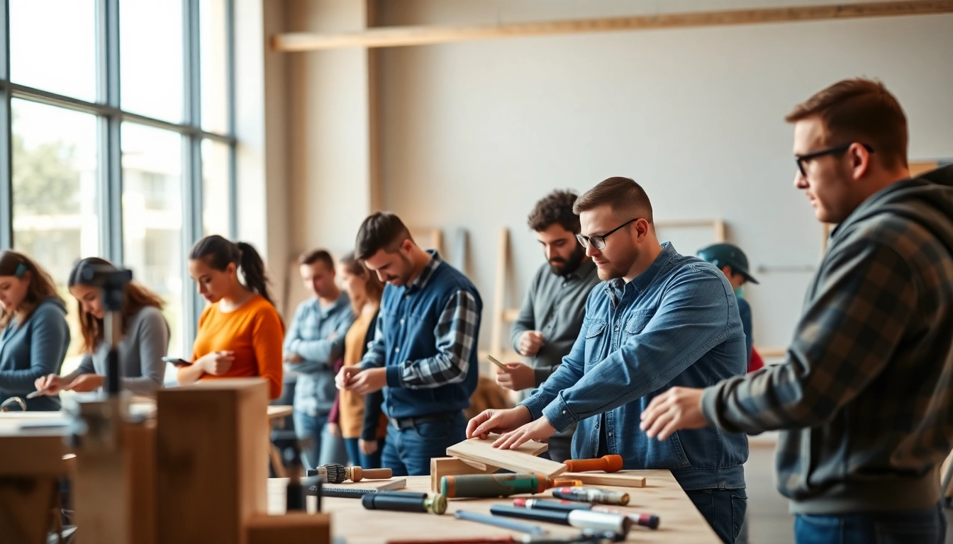 Students participating in engaging construction classes in a well-equipped training environment.