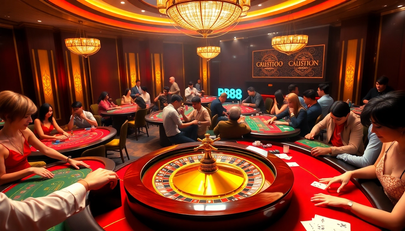 Experience the excitement of KJC RR88 in a luxurious casino setting with roulette and poker games.
