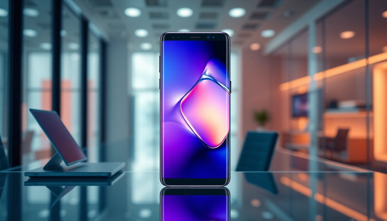 Samsung Galaxy S8 smartphone highlighting its vibrant display and sleek design in a modern workspace.