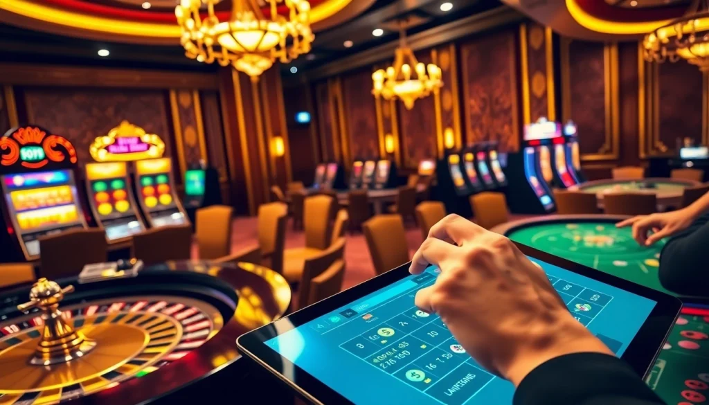 Experience the excitement of online gambling at https://i5bet.it.com/ with vibrant slot machines and an elegant roulette table.