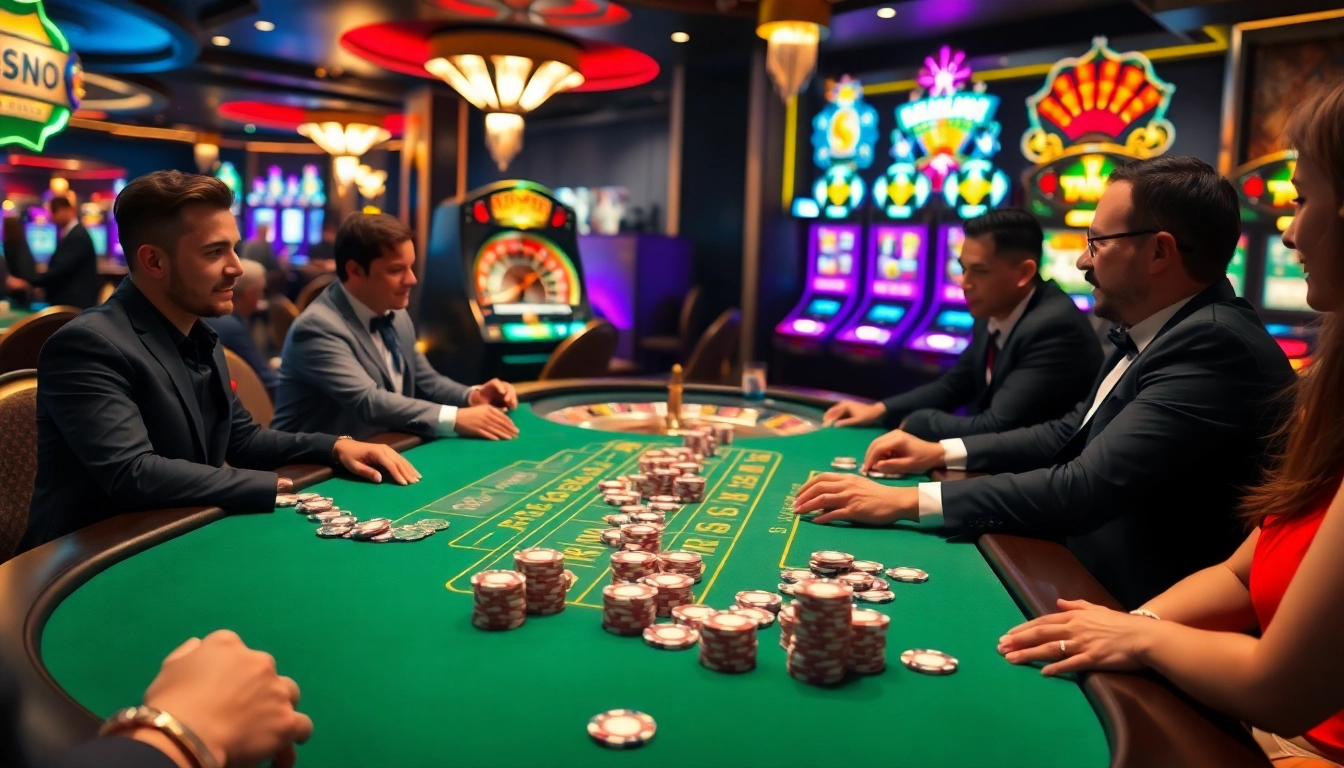 Vivez l'excitation des enjeux élevés au meilleur casino en ligne avec des joueurs à une table de blackjack.