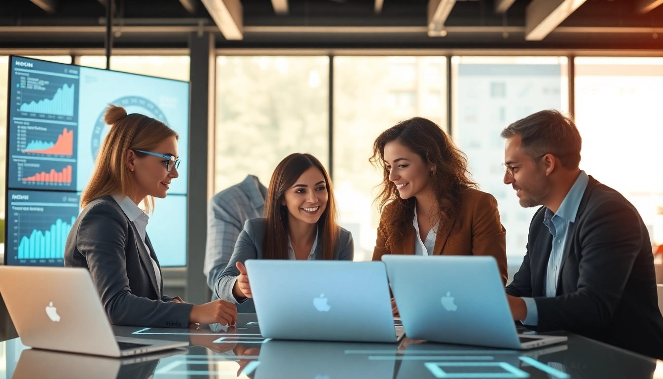 Klynt team collaborating with cutting-edge technology in a modern workspace.