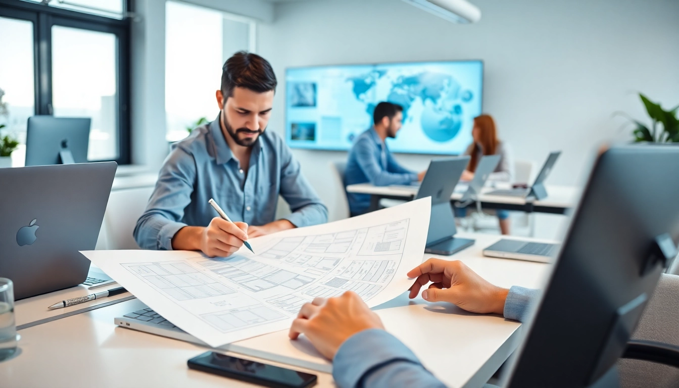 Designing a brochure website design essex with modern digital tools in a bright workspace.