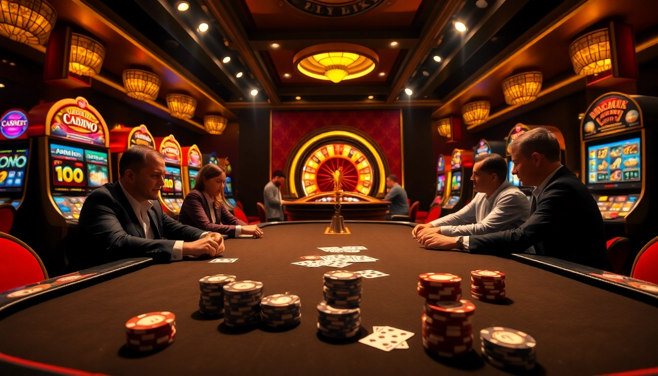 L'excitation du meilleur casino en ligne capturée à une table de poker à enjeux élevés avec des jetons et des cartes élégants.