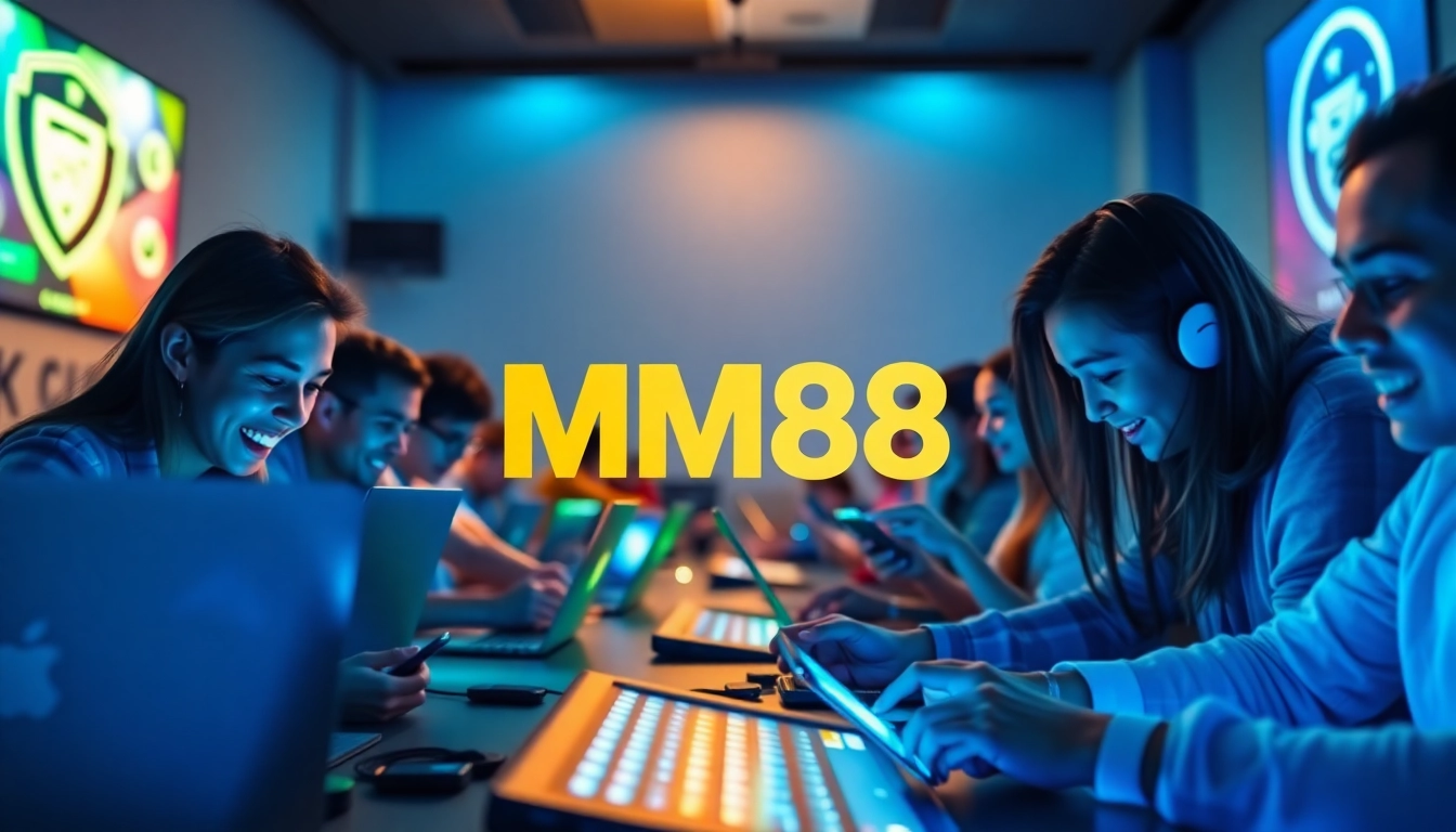 MM88 logo featured in an engaging online gaming experience scene.