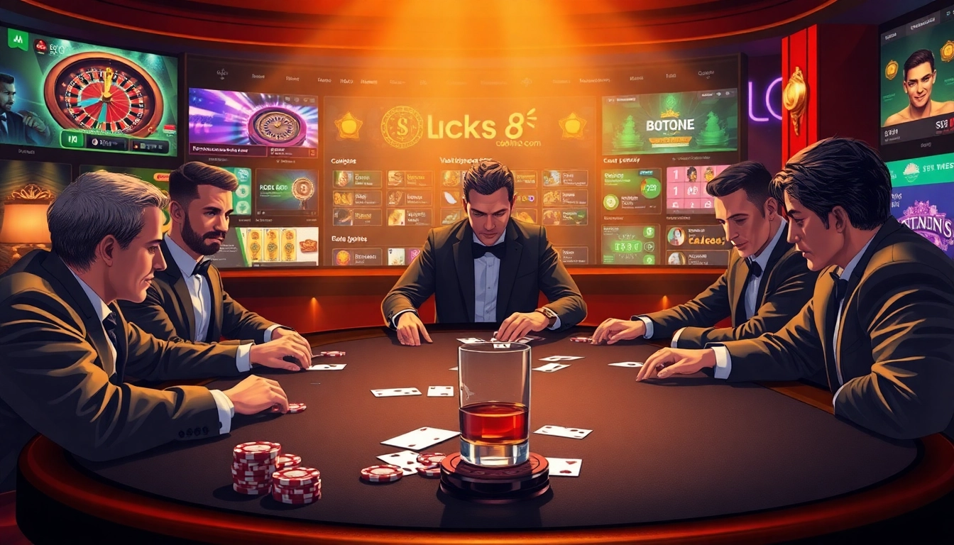 Experience luxury gambling at Luck8 com with vibrant casino games and a high-stakes poker table.