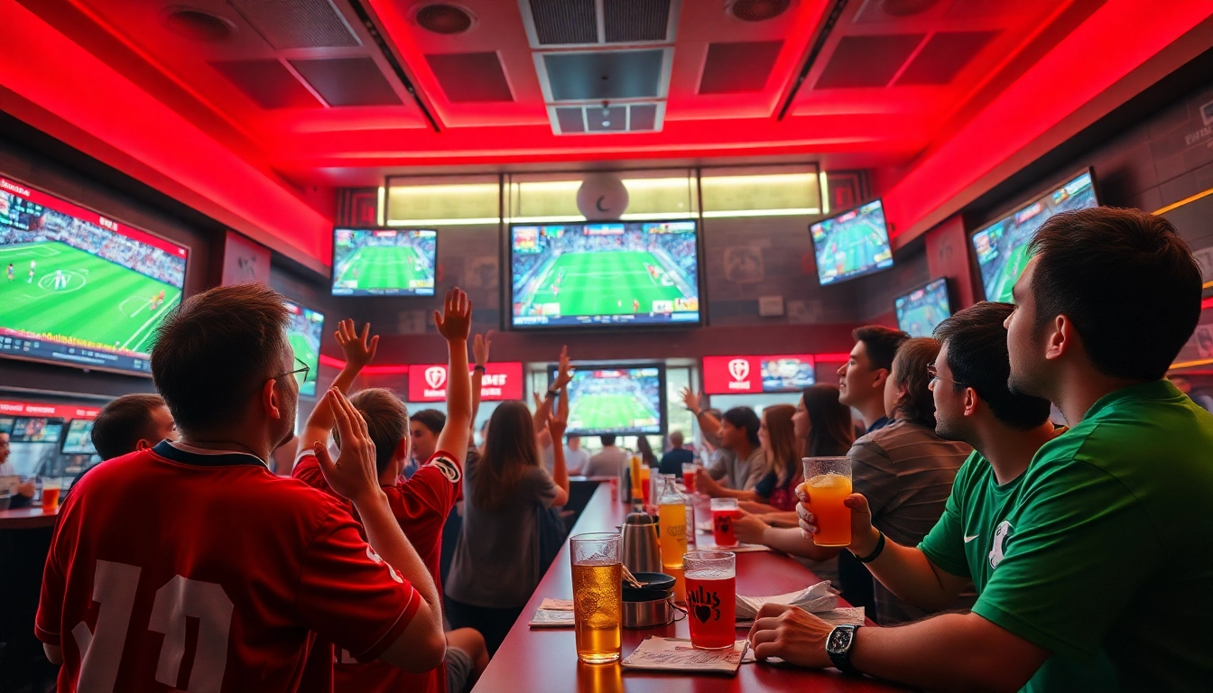 Engaging scene of fans enjoying sports betting at 토토스토리 with live games and vibrant atmosphere.
