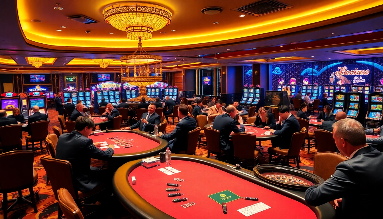 Découvrez l'excitation du meilleur casino en ligne avec des joueurs profitant de jeux à des tables élégantes.