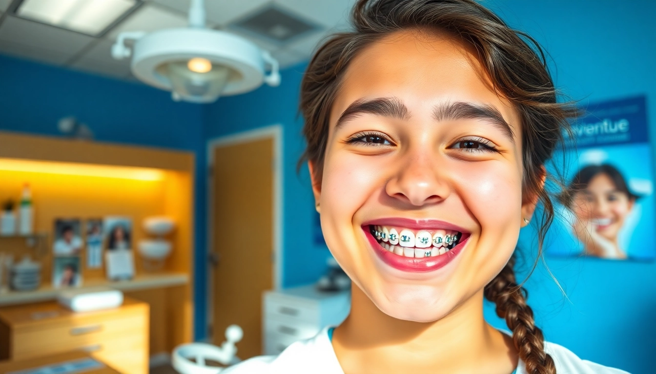 Teenager with metal braces for teens Hawthorn smiling confidently in an orthodontic office.