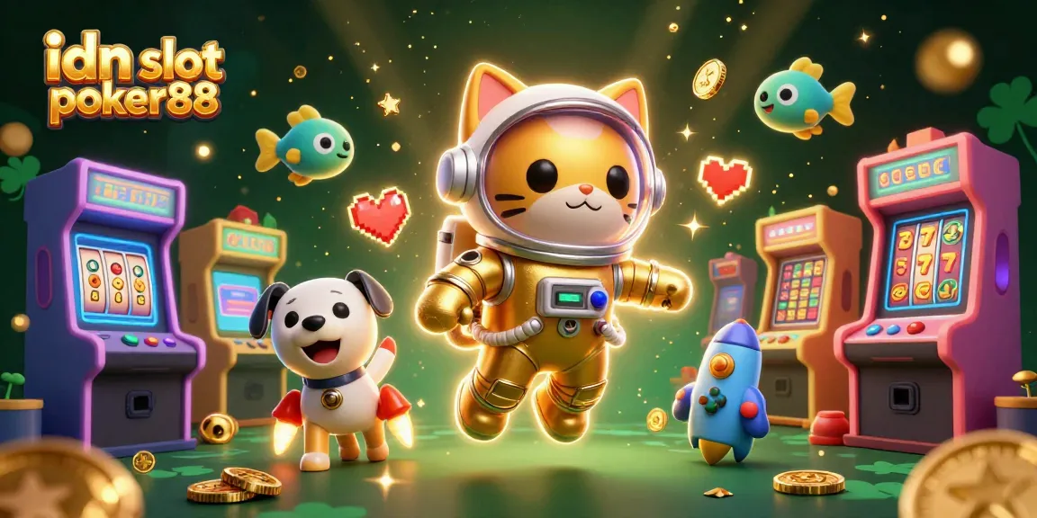 Engage with idn slot poker88's exciting games while enjoying vibrant casino-themed illustration depicting adventure.