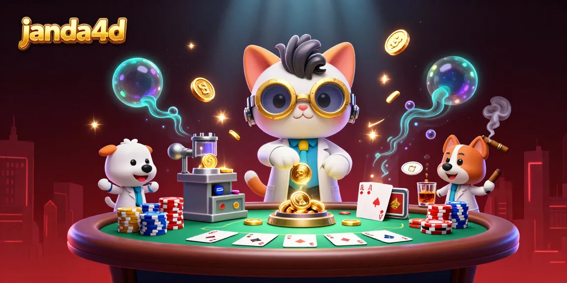 Permainan poker menarik di janda4d dengan kucing ilmuwan dan anjing asisten lab menciptakan mesin koin emas.