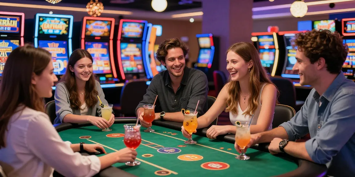 Players enjoying non gamstop casinos with vibrant ambience, slots, and table games.